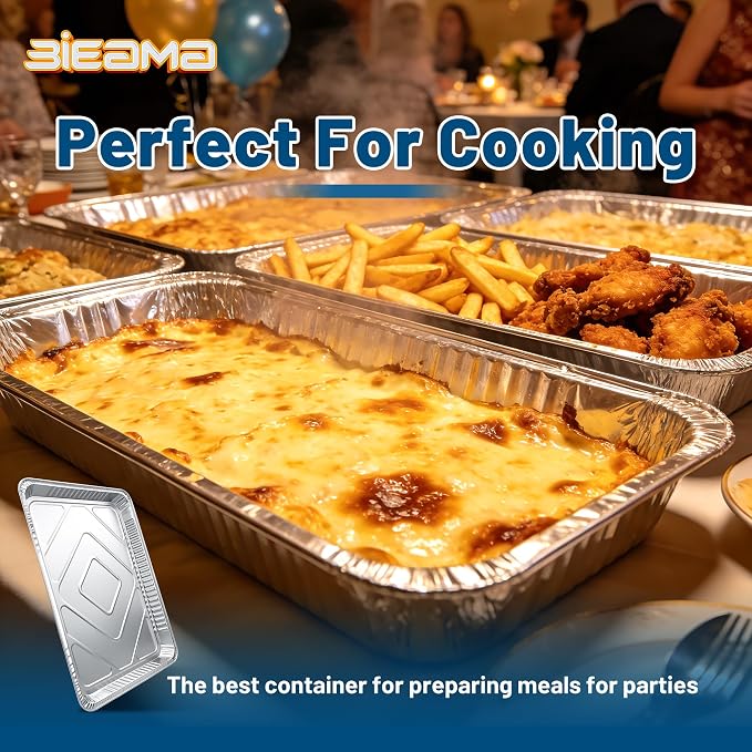 BIEAMA 100 Pack Aluminum Pans 18" x 13" Half Size Disposable Foil Pans | Extra Thick Heavy Duty Deep Aluminum Steam Table Trays for Baking, Cooking, Catering - Image 7