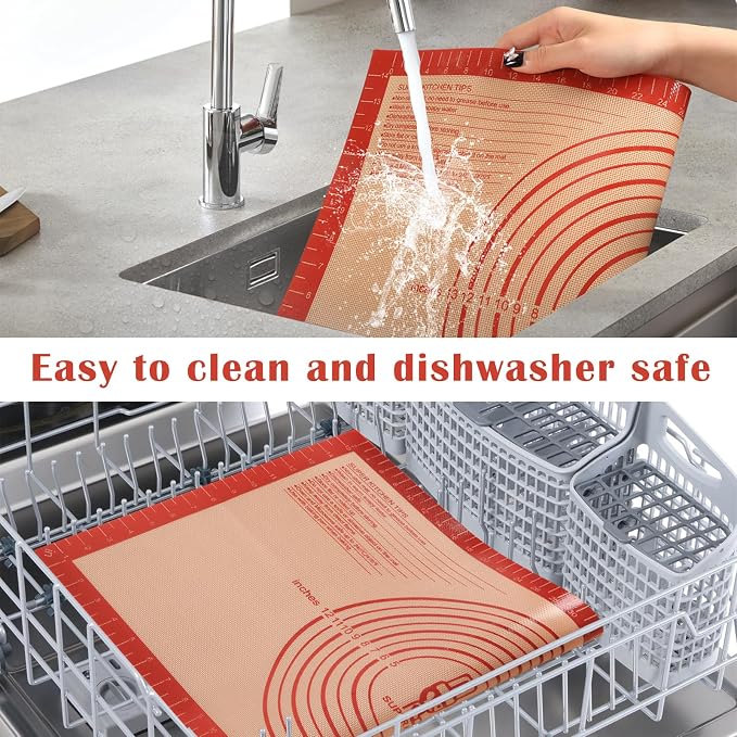 Non-slip Silicone Pastry Mat Extra Large with Measurements 36''By 24'' for Baking Mat, Counter/Dough Rolling/Oven Liner/Fondant/Pie Crust(Red) (Pack of 2) - Image 9