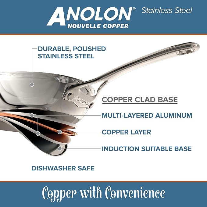 Anolon Nouvelle Stainless Steel Sauce Pan/Saucepan with Lid, 3.5 Quart, Silver - Image 5