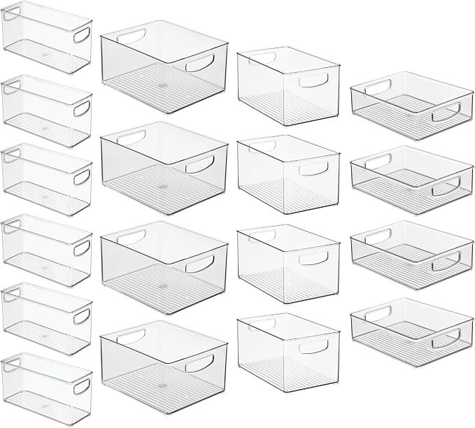 iDesign Stackable Plastic Handle Bin Storage Organizers, 18 Pack, Clear | For Kitchen, Fridge, Pantry, Home, Assortment Set - Image 9
