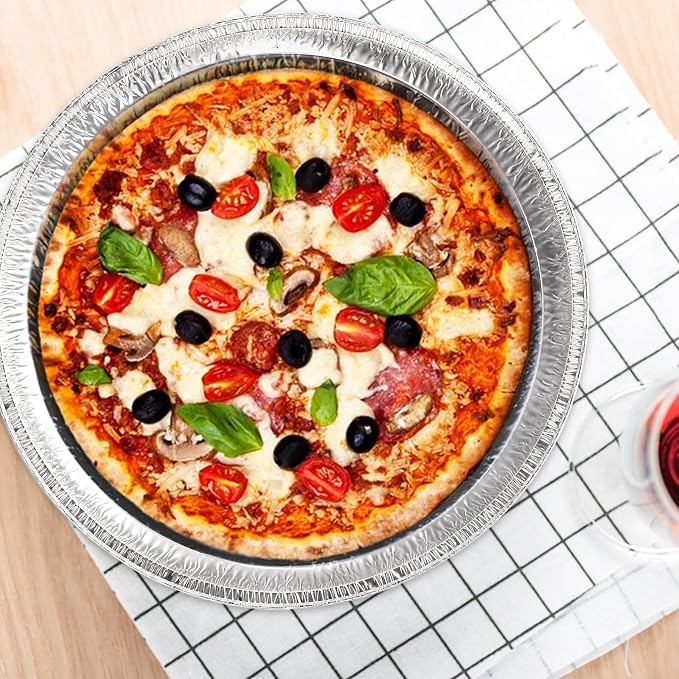 Frcctre 45 Pack 13 Inch Round Aluminum Foil Pans, Heavy Duty Disposable Round Tin Foil Pans Pizza Pans for Baking, Cooking, Storage, Roasting, Reheating - Freezer & Oven Safe - Image 7