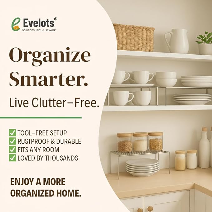 Evelots Wire Shelf Organizer Set, Large Metal Cabinet Risers, 4-Pack Chrome - Image 8