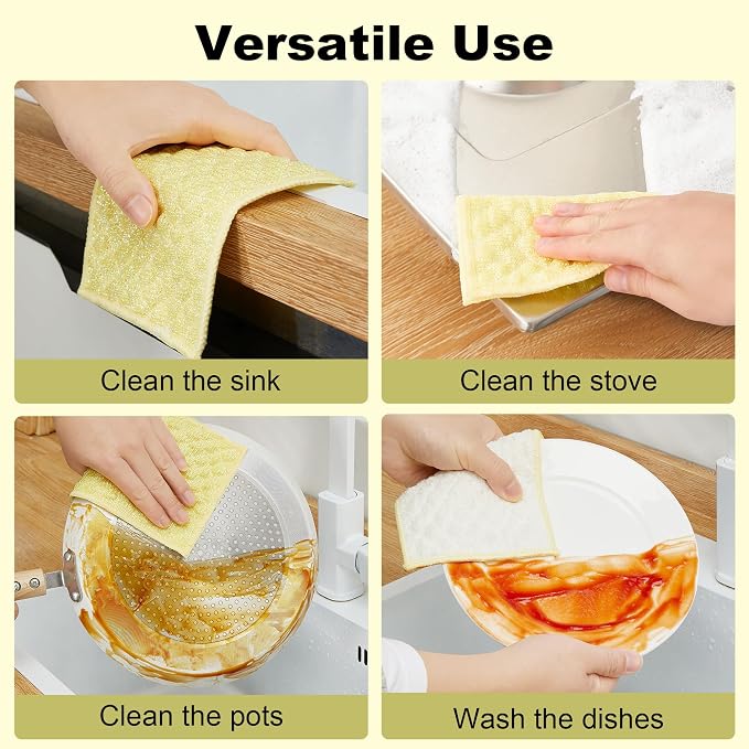 JOYMOOP Bubble Mesh Microfiber Cleaning Cloth, Reusable Non-Scratch Cleaning Rags, Dual-Sided Dish Cloths, Multipurpose Dish Rags for Dishwashing, Kitchen, Stainless Steel-6 Packs, Yellow - Image 9
