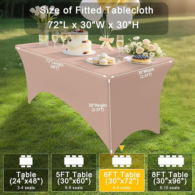 Smiry 2 Pack Spandex Table Cloth 8FT, Elastic Fitted Nude Tablecloth - Image 7