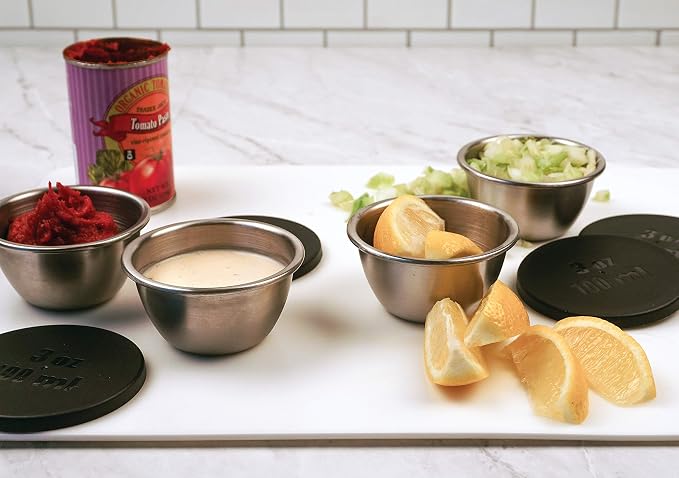 RSVP International Kitchen Prep Bowl Collection, Stainless Steel, Dishwasher Safe, Cup & Lid, 4 Piece, 3-ounce - Image 6