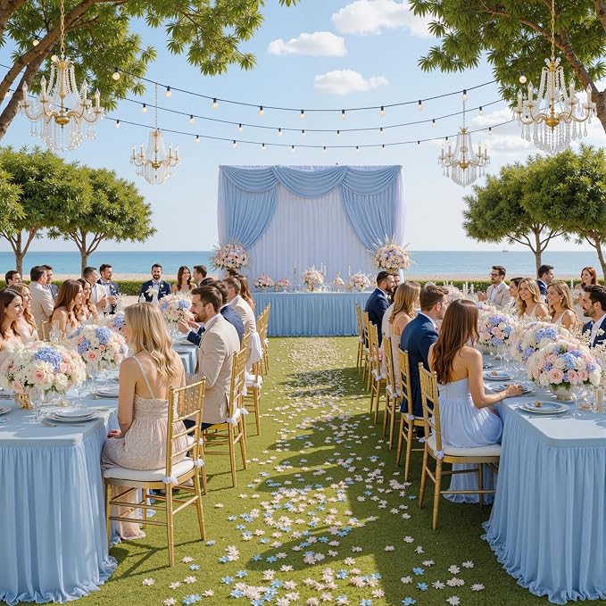 CO-AVE 2pack Dusty Blue Tulle Tablecloth for 8 Foot Rectangular Tables, 2-in-1 Elastic Stretch Spandex Cover with Tutu Ruffle Skirt, Wrinkle Free for Wedding, Birthday, Banquet, Buffet, Bridal Shower - Image 9
