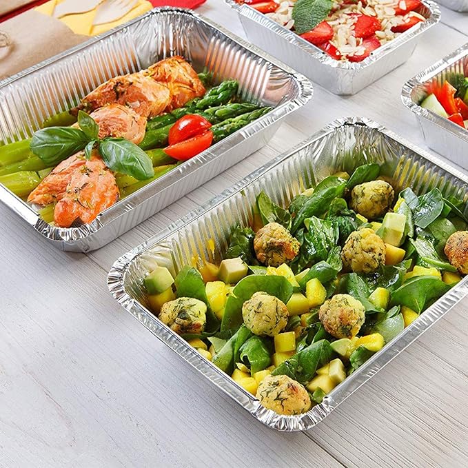 Tiger Chef Oblong Aluminum Tin Foil 2.25 Pound Pans Dimensions: 8.44" X 5.89" X 1.8" Disposable Freezer to Oven Safe for Takeout, Baking, Cooking, Storing and Freezing - 100 Pack - Image 7