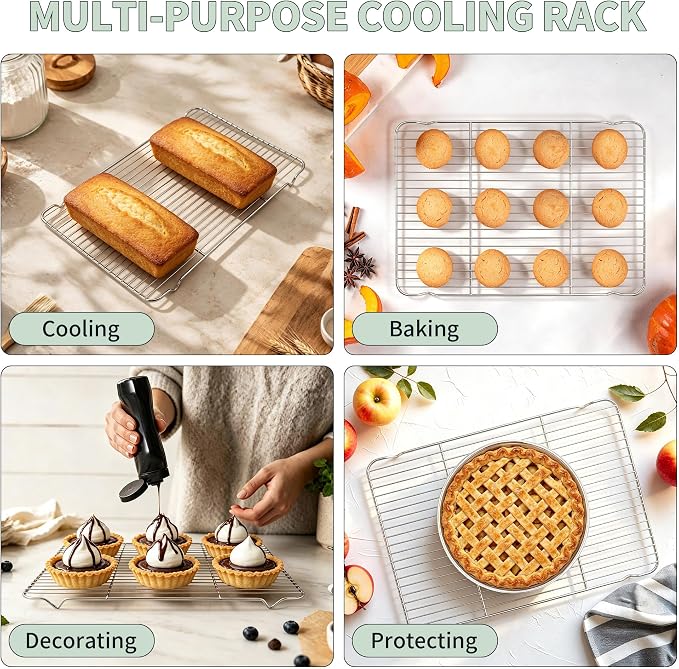 TeamFar Stainless Steel Baking Sheet with Rack Set, 17.6"x13"x1" | 2 Pans + 2 Racks, Cookie Sheet Baking Pan Tray with Cooling Rack for Cooking, Non-Toxic & Rust Proof, Dishwasher Safe - Image 7