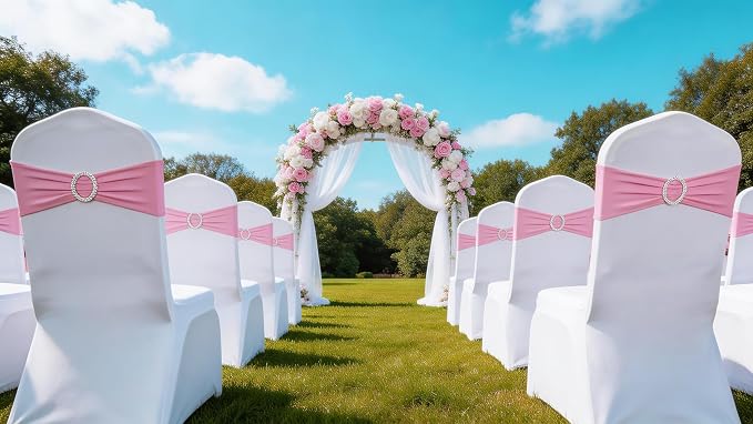Wedding Pink Chair Sashes 100 Pack Spandex Chair Bows Bands with Buckles - Image 7