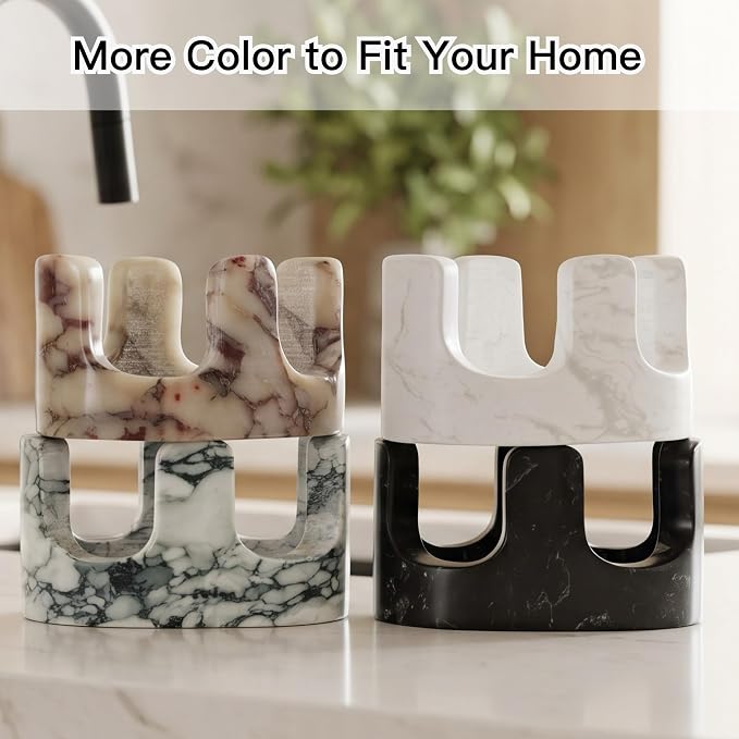 Jade Green Marble Sponge Holder for Kitchen Sink, Dual Slot Stone Caddy - Image 9