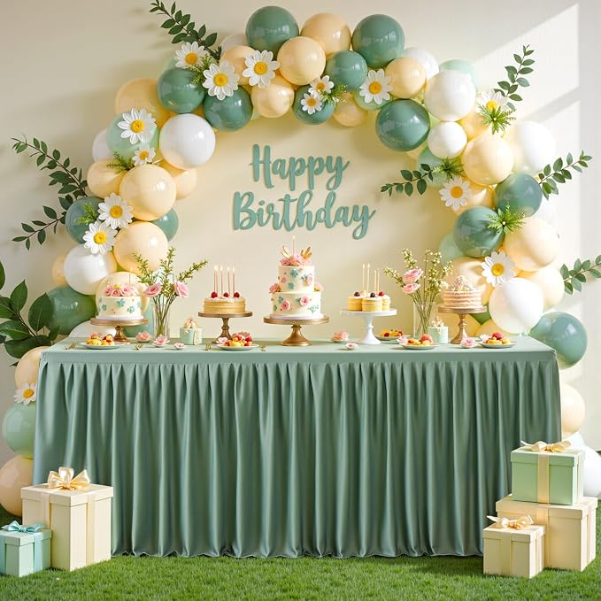 Wish Care Sage Green Polyester Table Clothes for 8 Foot Rectangle Tables, Wrinkle Free Fitted Table Cover with Pleated Ruffle Table Skirt for Birthday Party Wedding Trade Show Event Display - Image 7