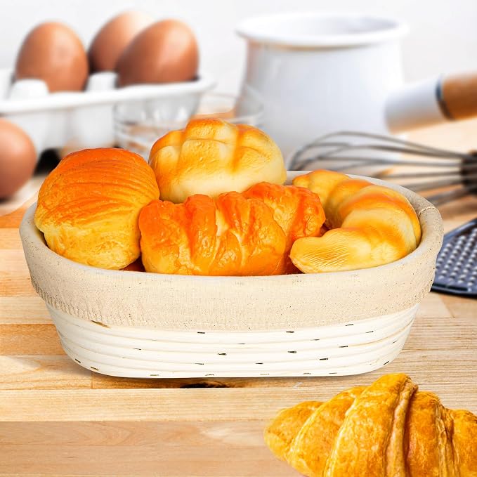 10'' Oval Banneton Bread Proofing Basket w/Cloth Liners & Scrapers,10 Pack | Oval Sourdough Proofing Basket, Bulk Rattan Banneton Sourdough Bowl Basket for Home Baker Supplies - Image 8