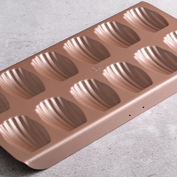 HAPPIELS 12 Well Madeleine Pan 2-Pack Nonstick, PFOA & BPA Free | | Non-Toxic - High Carbon Steel - Gold - Madeleines Cake Cookie Mold - Image 8