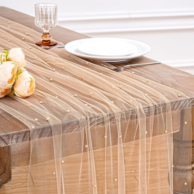 Champagne Pearl Table Runner Centerpieces 10ft Pearl Tables Decor 29x120 - Image 8
