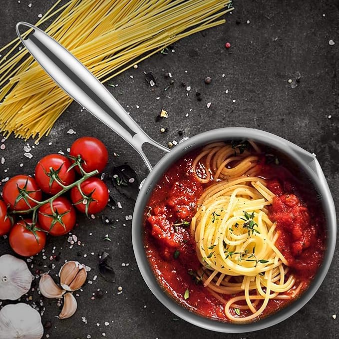1.0 Quart Stainless Steel Pot Saucepan with Glass Strainer Lid, Sauce Pot with Two Side Spouts, Induction Cooking Pot, Multipurpose Sauce Pan with Lid for Cooking - Image 8