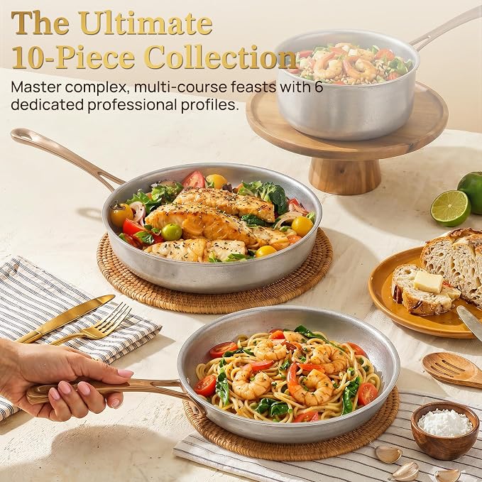 KOKHUB Vintage 10 Pcs Stainless Steel Pots and Pans Set Non Toxic - Image 8