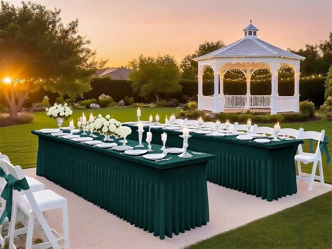2 Packs Emerald Green Spandex Table Clothes for 6 Ft Tables - Image 8