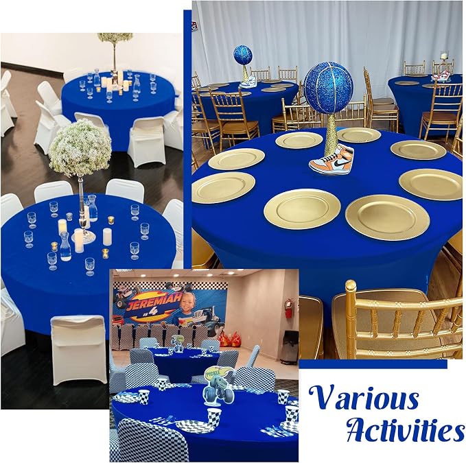 6Pcs 5FT Royal Blue Round Spandex Tablecloth 60 inch Stretchable Table Cover Tight Fit Stretch Tablecover Wrinkle Resistant Washable Table Cloth for Weddings Birthday Banquets Parties Festival - Image 7