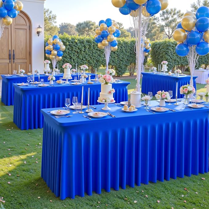 Besutolife 6 Pack Royal Blue Spandex Tablecloth for 6ft Rectangle Tables Fitted Table Cloth Stretch Table Covers Skirt 6ft Rectangular Tablecloths for Banquet Parties Wedding Decorations - Image 9