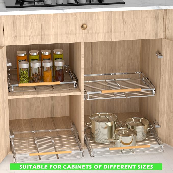 Pull-Out Cabinet Organizer, Stainless, 16.2-26.2 In, 2 Pack - Image 7