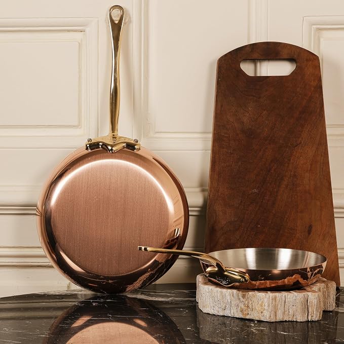 Mauviel M'Heritage 150 B 1.5mm Polished Copper & Stainless Steel Saute Pan With Lid, And Brass Handle, 1-qt, Made in France - Image 4