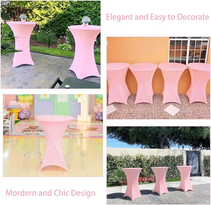 6 Pack Cocktail Spandex Tablecloth 32"x43" Pink Stretch Square Corners Cocktail Table Cover Fitted High Top Round Table for Bar Wedding Birthday Party Banquet - Image 7