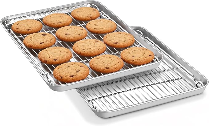 Homikit Baking Half Sheet with Wire Cooling Rack Set (2 Pans+2 Racks) | 18x13 Inch Stainless Steel Cookie Sheets & Cooling Racks, Large Metal Bacon Crisp Trays, Oven & Dishwasher Safe, Non Toxic - Image 9