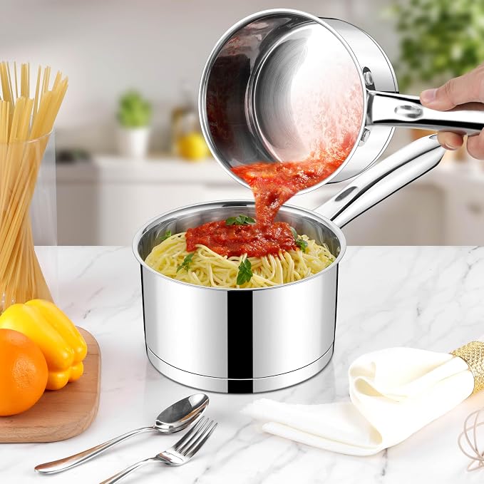 LIANYU Stainless Steel Saucepan Set with Lids Set of 3, 1QT & 2QT & 3QT - Image 8