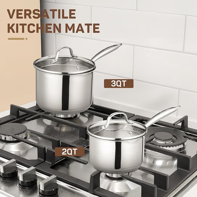 Ciwete 3 Qt Stainless Steel Saucepan with Glass Strainer Lid, 3 Quart Pot Stainless Steel Sauce Pan with Pour Spout, Mirror Polishing, Compatible with All Cooktops Dishwasher Safe Oven Safe - Image 8