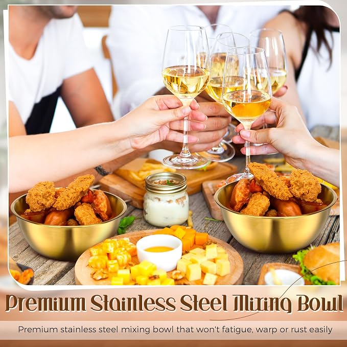 Nuogo 6 Pack 6.69 Inches Gold Stainless Steel Mixing Bowls with Airtight Lids Stackable Metal Serving Esthetician Facial Bowls for Salad, Fruit, Soup & Kitchen Prep - Image 7