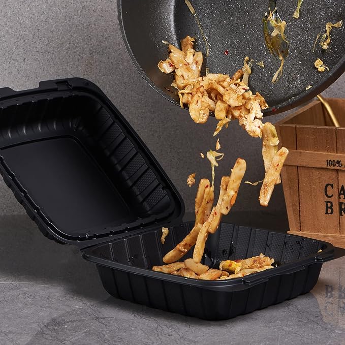 Jaluxing 8X8 1-Compartment 50-Pack Plastic Clamshell Takeout Food Trays Heavy Duty Togo Disposable Box Carryout Meal Prep Packaging Catering Hinged Containers With Secure Snap Lid (Formerly FULING) - Image 7
