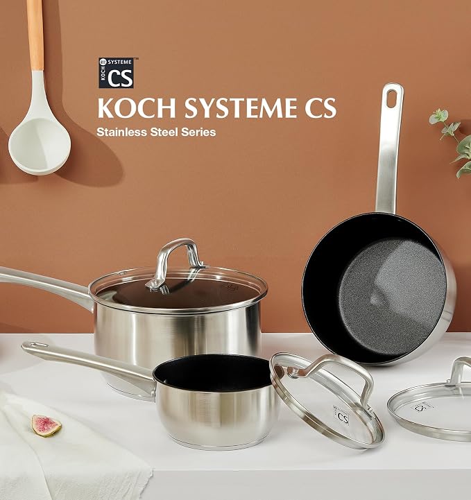 KOCH SYSTEME CS Stainless Steel Saucepan Set, 1QT & 2QT & 3QT Stainless Steel Sauce Pan with Nonstick Coating, Induticon Sauce Pan Sets with Lids, Easy to Clean, Oven Safe - Image 7