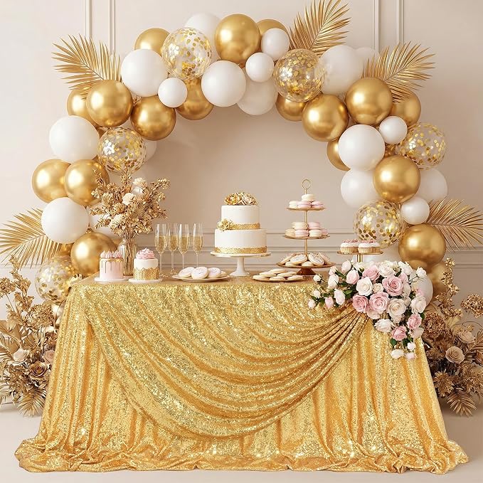 Gold Sequin Tablecloth 60x102 Inch Sparkly Gold Wedding Tablecloth Drapes - Image 8