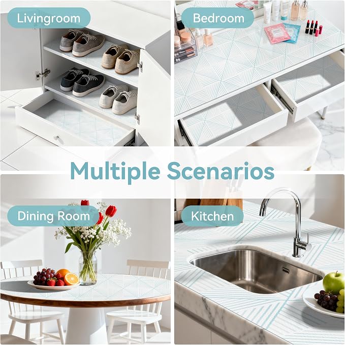 FIFTY FEET 18"x96" Non-Adhesive Shelf Liner for Kitchen Cabinets and Drawers, Washable Non-Slip PVC Cabinet Liner (White Modern)(1 Roll) - Image 9