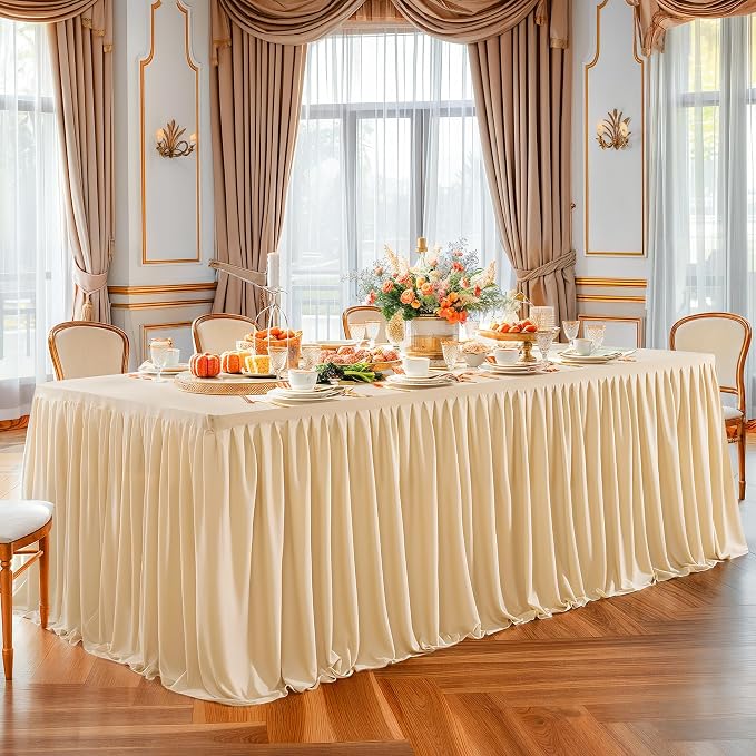 3 Pack Deep Champagne Polyester Table Clothes for 6 Foot Rectangle Tables, Wrinkle Free Fitted Table Cover with Pleated Ruffle Table Skirt for Party Baby Shower Wedding Birthday Event Display - Image 7