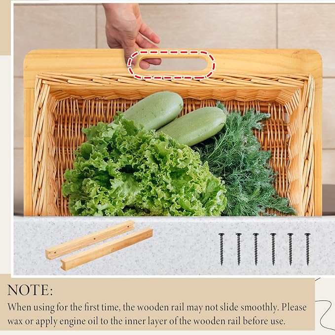 Rustic Wicker Pull out Cabinet Organizer Basket Drawers with Frame and Runners Slide 20" W x 20" l x 8" H for Kitchen Shelf Pantry Storage, Easy DIY Installation - Image 6