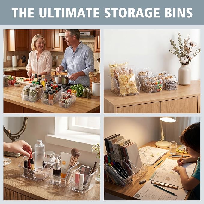 LemonRoad 12 Packs Pantry Organizers and Storage Freezer Clear Organizer Bins with Handle Acrylic Organization Bins Stackable Open Front Storage Vegetable Egg Salad Containers for Kitchen Cabinet - Image 7