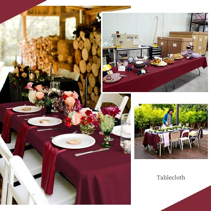 12 Pack Burgundy Tablecloth for Rectangle Tables,60 x 102 Inch Polyester Tablecloth for 6 Ft Tables,Stain and Wrinkle Resistant Washable Fabric Table Cover for Wedding,Buffet Party - Image 7