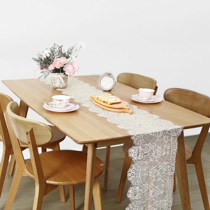 Lace Table Runner 6 Packs Ivory Table Fabric Embroidered Boho Table Runners - Image 5