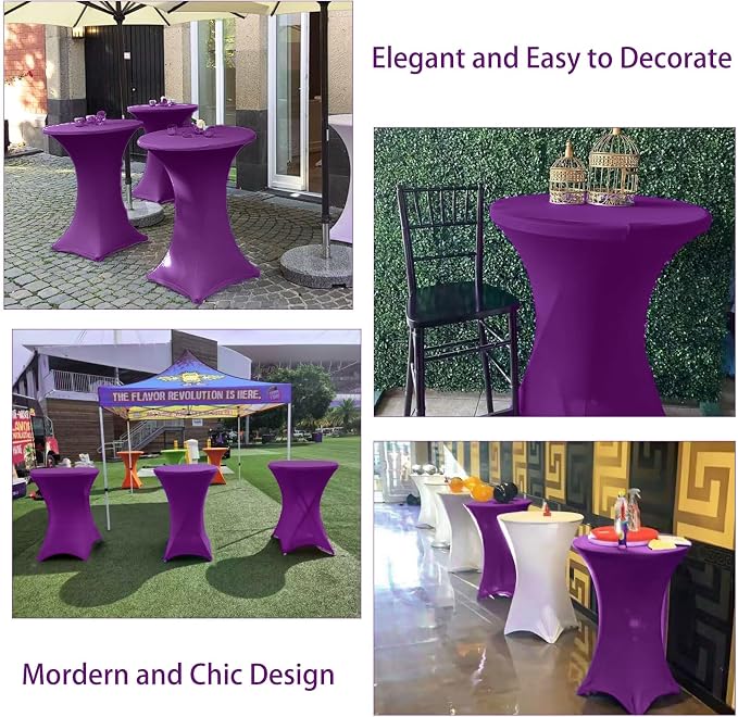 6 Pack Cocktail Spandex Tablecloth 32"x43" Purple Stretch Square Corners Cocktail Table Cover High Top Round Table Covers for Bar Party Banquet (Purple) - Image 7