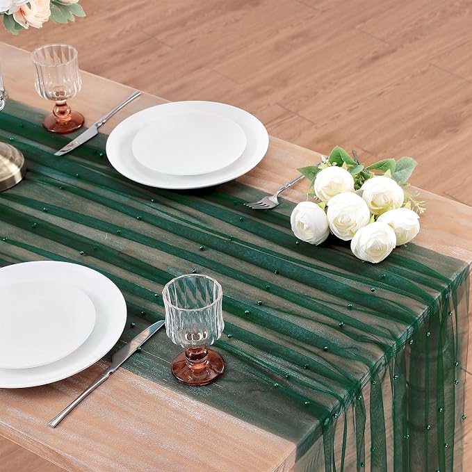 Pearl Table Runner Tulle Fabric 10ft Pearl Kitchen Linen 29x120 Inch Bulk - Image 7