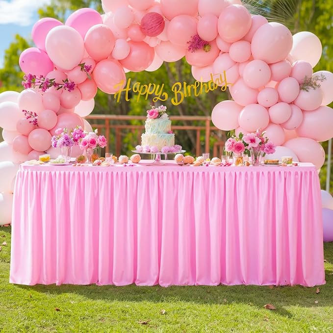 Wish Care Pink Polyester Table Clothes for 4 Foot Rectangle Tables, Wrinkle Free Fitted Table Cover with Pleated Ruffle Table Skirt for Birthday Party Wedding Trade Show Event Display - Image 7