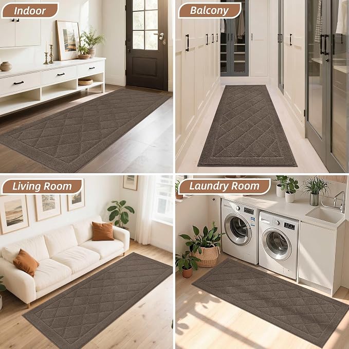 BEQHAUSE Dirt Trapper Door Mat 24" x 60", Doormat Non-Slip, Light Brown - Image 8