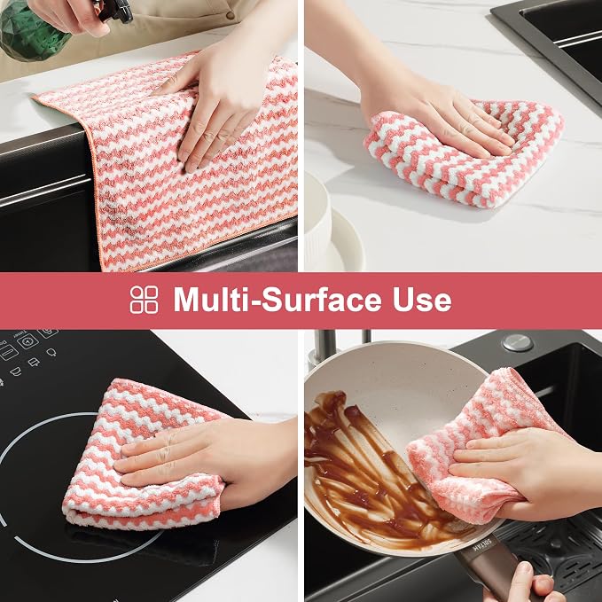 JOYMOOP 54 Packs Microfiber Cleaning Cloths, 10" x 10" Kitchen Towels – Reusable Cleaning Rags, Lint-Free, Super Absorbent Cleaning Cloths for Kitchen, Car, and Household Cleaning, Pink - Image 9