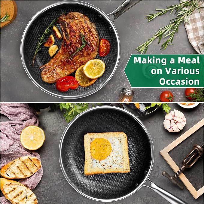 MOMOSTAR Hybrid Nonstick 6-Piece Frying Pan Set, 8, 10 and 12-Inch with Tempered Glass Lids, Dishwasher & Oven Safe, Induction Ready, Compatible with All Cooktops - Image 9