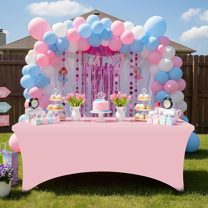 Smiry 2 Pack Spandex Table Cloth 4FT, Elastic Fitted Pink Tablecloth - Image 9