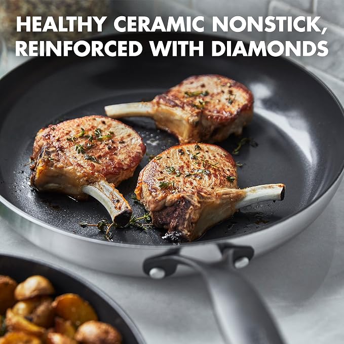 GreenPan Venice Pro Noir Tri-Ply Stainless Steel Healthy Ceramic Nonstick 12" Frying Pan Skillet with Lid, Matte Black Handle, PFAS-Free, Multi Clad, Induction, Dishwasher Safe, Oven Safe, Silver - Image 7