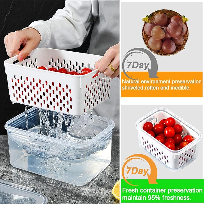 5 Pack Large Fruit Storage Containers for Fridge with vent holes and handle,Airtight Food Storage Containers Keep Fruits, Vegetables, Berry, Meat Fresh longer,BPA-free Fridge Storage Container - Image 6