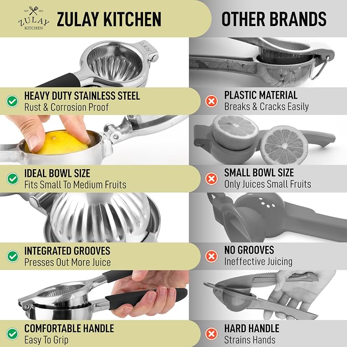 Zulay Lemon Squeezer Stainless Steel with Premium Heavy Duty Solid Metal Squeezer Bowl (Black Grip, Large) - Image 8