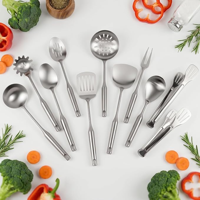 304 Stainless Steel Cooking Utensils Set, Stainless Steel Kitchen Utensils Set Cookware, Cooking Utensils Set Stainless Steel (11, silver) - Image 7